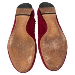 Pre Owned Chloe Red Suede Lauren Scalloped Ballet Flats Size 39.5