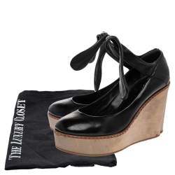 Chloe Black Leather Wedge Platform Ankle Wrap Sandals Size 37