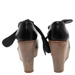 Chloe Black Leather Wedge Platform Ankle Wrap Sandals Size 37