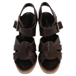 Chloe Brown Leather Open Toe Platform Ankle Strap Sandals Size 38