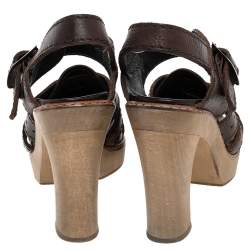 Chloe Brown Leather Open Toe Platform Ankle Strap Sandals Size 38