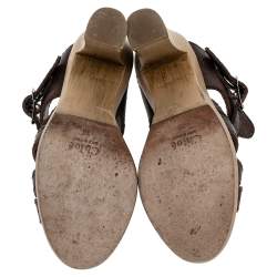 Chloe Brown Leather Open Toe Platform Ankle Strap Sandals Size 38
