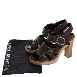 Chloe Brown Leather Open Toe Platform Ankle Strap Sandals Size 38