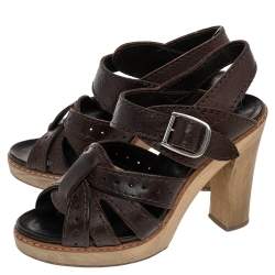 Chloe Brown Leather Open Toe Platform Ankle Strap Sandals Size 38