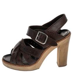 Chloe Brown Leather Open Toe Platform Ankle Strap Sandals Size 38