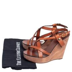 Pre Owned Chloe Brown Leather Ankle Strap  Wedge Platform Sandals Size 36