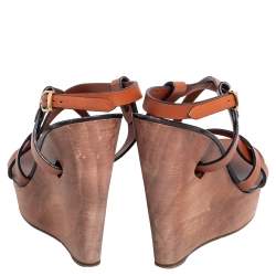 Pre Owned Chloe Brown Leather Ankle Strap  Wedge Platform Sandals Size 36