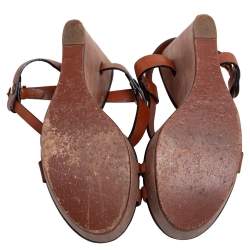 Pre Owned Chloe Brown Leather Ankle Strap  Wedge Platform Sandals Size 36