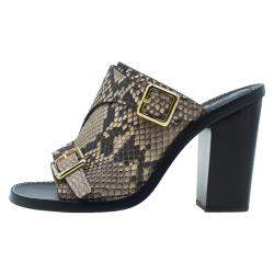 Pre Owned Chloe Brown Python Buckle Mules Size 39