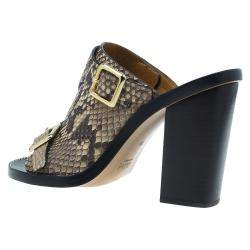 Pre Owned Chloe Brown Python Buckle Mules Size 39