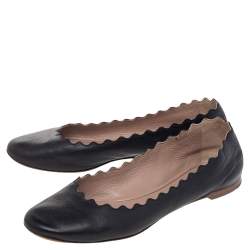 Pre Owned Chloe Black Leather Lauren Ballet Flats Size 35.5