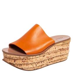 Chloe Tan Leather Cork Platform Slide Sandals Size 38