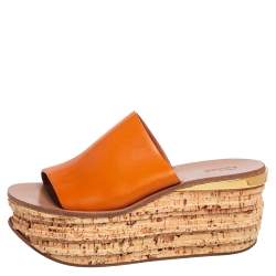 Chloe Tan Leather Cork Platform Slide Sandals Size 38