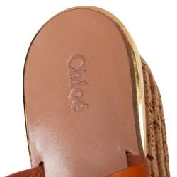 Chloe Tan Leather Cork Platform Slide Sandals Size 38