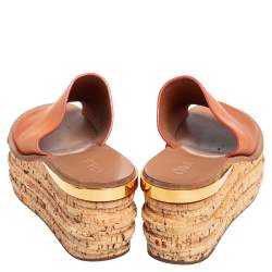 Chloe Tan Leather Cork Platform Slide Sandals Size 38