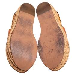 Chloe Tan Leather Cork Platform Slide Sandals Size 38