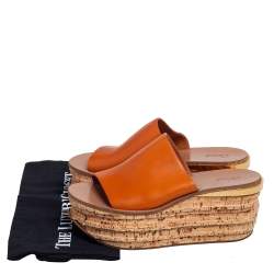 Chloe Tan Leather Cork Platform Slide Sandals Size 38
