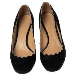 Pre Owned Chloe Black Suede Lauren Scallop Trim Block Heel Pumps Size 38