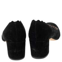 Pre Owned Chloe Black Suede Lauren Scallop Trim Block Heel Pumps Size 38