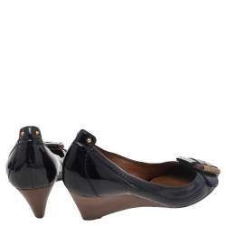 Pre Owned Chloe Black Patent Leather Wedge Pumps Size 36