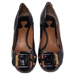 Pre Owned Chloe Black Patent Leather Wedge Pumps Size 36