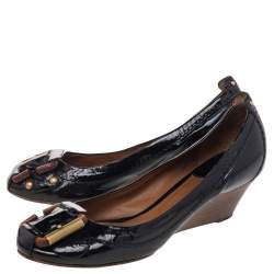 Pre Owned Chloe Black Patent Leather Wedge Pumps Size 36