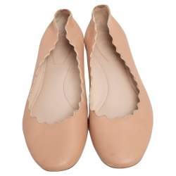 Chloe Beige Leather Lauren Scalloped Ballet Flats Size 36