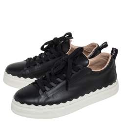 Pre Owned Chloe Black Leather Lauren Low Top Sneakers Size 38