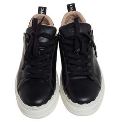 Pre Owned Chloe Black Leather Lauren Low Top Sneakers Size 38