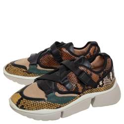 Pre Owned Chloe Multicolor Python Embossed Leather  Sonnie Sneakers Size 38