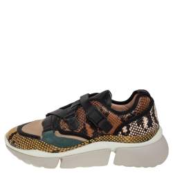Pre Owned Chloe Multicolor Python Embossed Leather  Sonnie Sneakers Size 38