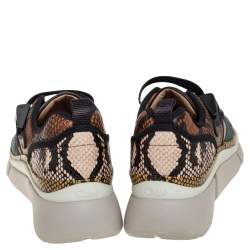 Pre Owned Chloe Multicolor Python Embossed Leather  Sonnie Sneakers Size 38
