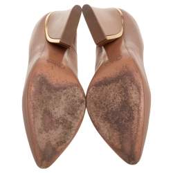 Pre Owned حذاء كعب عالي كلوي جلد بيج كعب سميك مقاس 38