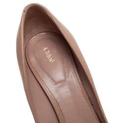 Pre Owned حذاء كعب عالي كلوي جلد بيج كعب سميك مقاس 38