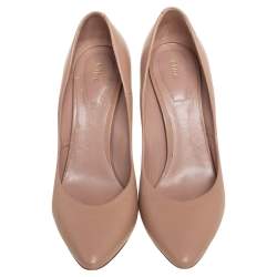 Pre Owned حذاء كعب عالي كلوي جلد بيج كعب سميك مقاس 38