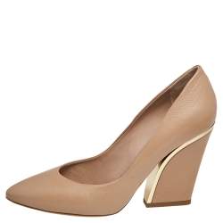 Pre Owned Chloe Beige Textured Leather Beckie Pumps Size 40