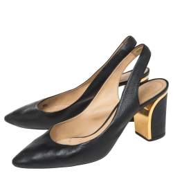 Pre Owned صندل كلوي جلد أسود فتحة كعب مقاس 40