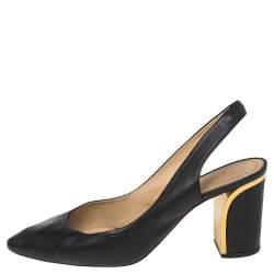 Pre Owned صندل كلوي جلد أسود فتحة كعب مقاس 40