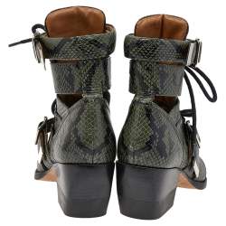 Pre Owned Chloe Green Python Embossed Leather Rylee Ankle Length  Boots Size 36