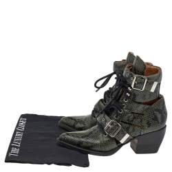 Pre Owned Chloe Green Python Embossed Leather Rylee Ankle Length  Boots Size 36