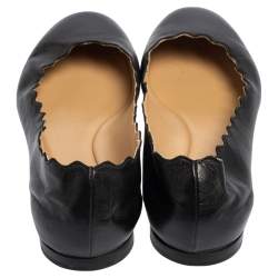 Pre Owned Chloe Black Leather Scallop Lauren Ballet Flats Size 37.5