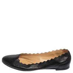 Pre Owned Chloe Black Leather Scallop Lauren Ballet Flats Size 37.5