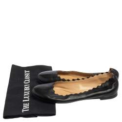 Pre Owned Chloe Black Leather Scallop Lauren Ballet Flats Size 37.5