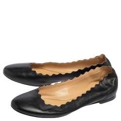 Pre Owned Chloe Black Leather Scallop Lauren Ballet Flats Size 37.5