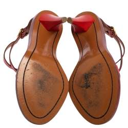 Pre Owned Chloe Red Leather Double Ankle Strap Niko Sandals Size 36