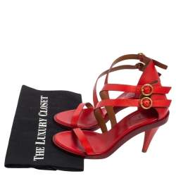 Pre Owned Chloe Red Leather Double Ankle Strap Niko Sandals Size 36
