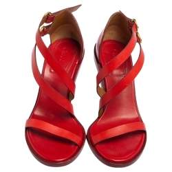 Pre Owned Chloe Red Leather Double Ankle Strap Niko Sandals Size 36
