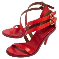 Pre Owned Chloe Red Leather Double Ankle Strap Niko Sandals Size 36