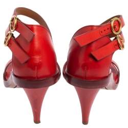 Pre Owned Chloe Red Leather Double Ankle Strap Niko Sandals Size 36