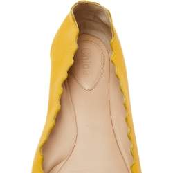 Pre Owned Chloe Yellow Leather Scalloped Ballet Flats Size 38